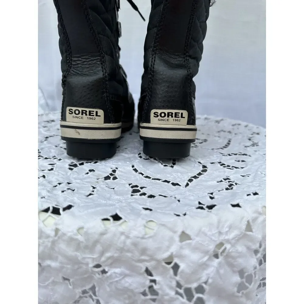 Sorel Tofino II Black Size 5 Waterproof Boots Faux Fur Lace Up Mid Calf